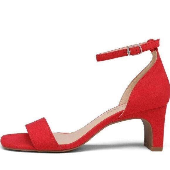 DREAM PAIRS Red Square Open Toe Low Block Chunky Heel Ankle Strap Pump Shoe - Picture 13 of 16